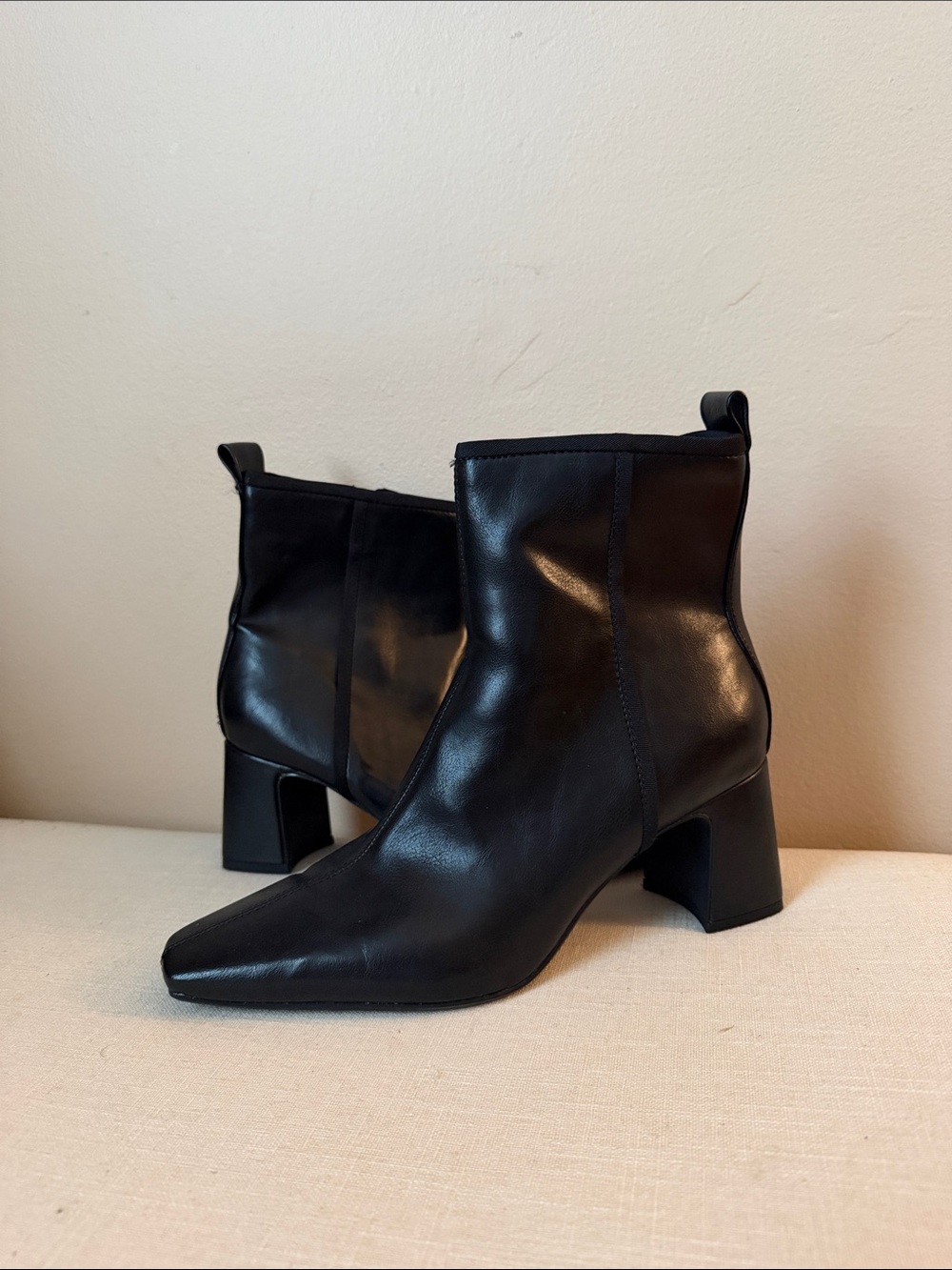 Zara – Black Women's Square-Toe Block Heel Ankle Boots